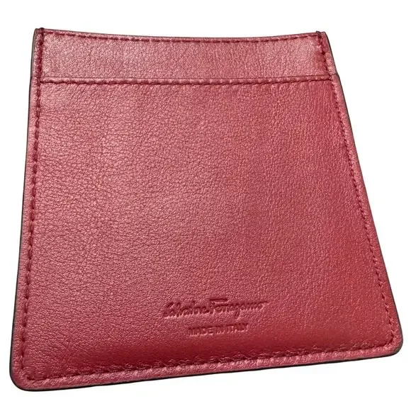 NWT Auth Salvatore Ferragamo Gancini Black Red Leather Card Case Holder